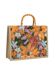 Sequin Floral Bamboo Handle Tote