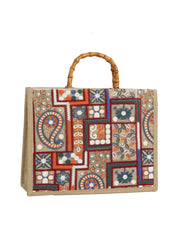 Sequin Floral Bamboo Handle Tote