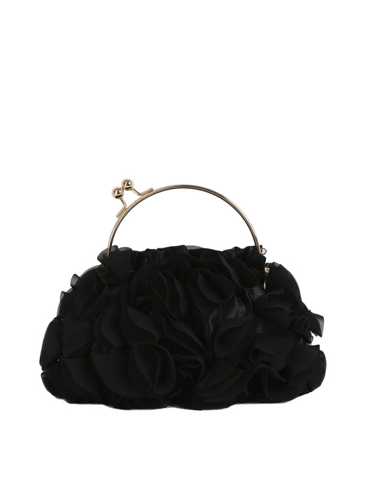 Ruffled Satin Metal Handle Clutch