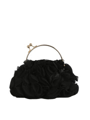 Ruffled Satin Metal Handle Clutch