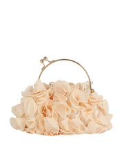 Ruffled Satin Metal Handle Clutch