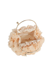 Ruffled Satin Metal Handle Clutch