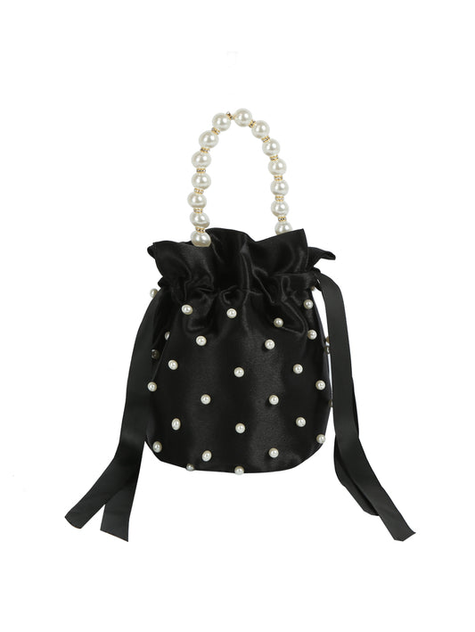 Pearl Handle Satin Drawstring Bag