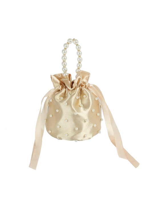 Pearl Handle Satin Drawstring Bag