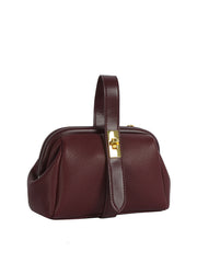 Pebbled Faux Leather Frame Top Handle Bag