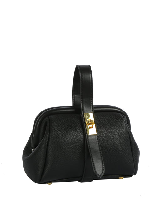 Pebbled Faux Leather Frame Top Handle Bag