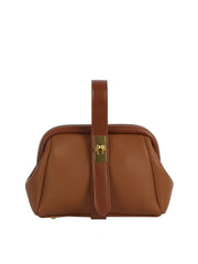 Pebbled Faux Leather Frame Top Handle Bag