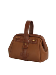 Pebbled Faux Leather Frame Top Handle Bag