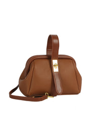 Pebbled Faux Leather Frame Top Handle Bag