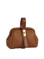 Pebbled Faux Leather Frame Top Handle Bag