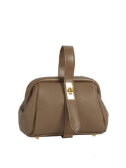 Pebbled Faux Leather Frame Top Handle Bag