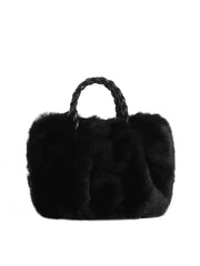 Plush Braided Handle Faux Fur Tote