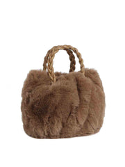 Plush Braided Handle Faux Fur Tote