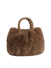 Plush Braided Handle Faux Fur Tote