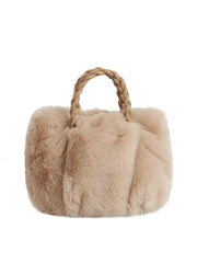Plush Braided Handle Faux Fur Tote