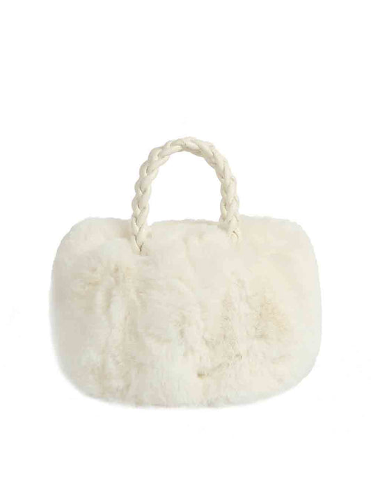 Plush Braided Handle Faux Fur Tote