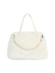 Pearl Accent Faux Fur Tote