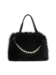 Pearl Accent Faux Fur Tote