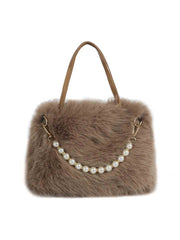 Pearl Accent Faux Fur Tote