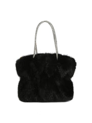 Soft Plush Faux Fur Tote Handbag with Sparkly Handle