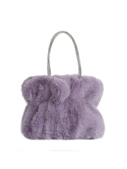 Soft Plush Faux Fur Tote Handbag with Sparkly Handle