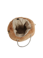 Soft Plush Faux Fur Tote Handbag with Sparkly Handle