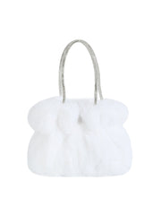 Soft Plush Faux Fur Tote Handbag with Sparkly Handle