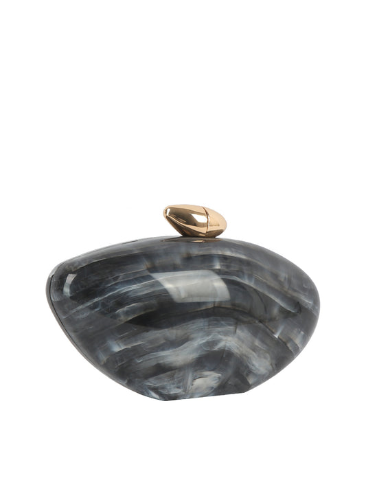 Marbled Stone Acrylic Evening Clutch with Gold Metal Handle
