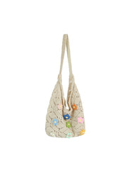 Floral Crochet Shoulder Tote Bag