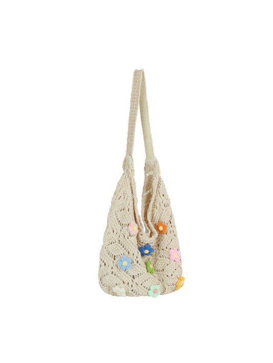 Floral Crochet Shoulder Tote Bag