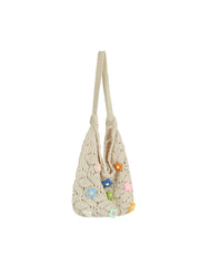 Floral Crochet Shoulder Tote Bag