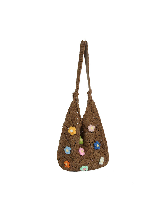 Floral Crochet Shoulder Tote Bag