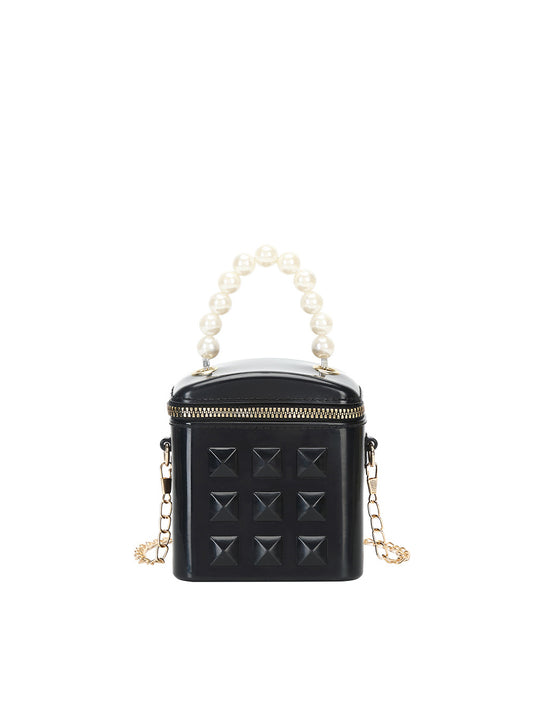 Pearl Handle Patent Box Crossbody Bag