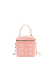Pearl Handle Patent Box Crossbody Bag