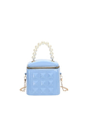 Pearl Handle Patent Box Crossbody Bag