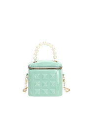 Pearl Handle Patent Box Crossbody Bag