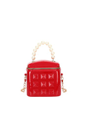 Pearl Handle Patent Box Crossbody Bag