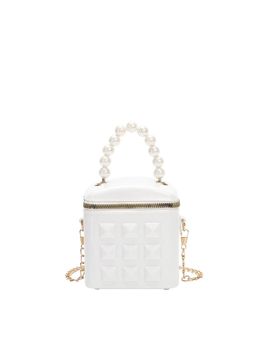 Pearl Handle Patent Box Crossbody Bag