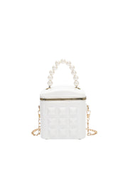 Pearl Handle Patent Box Crossbody Bag