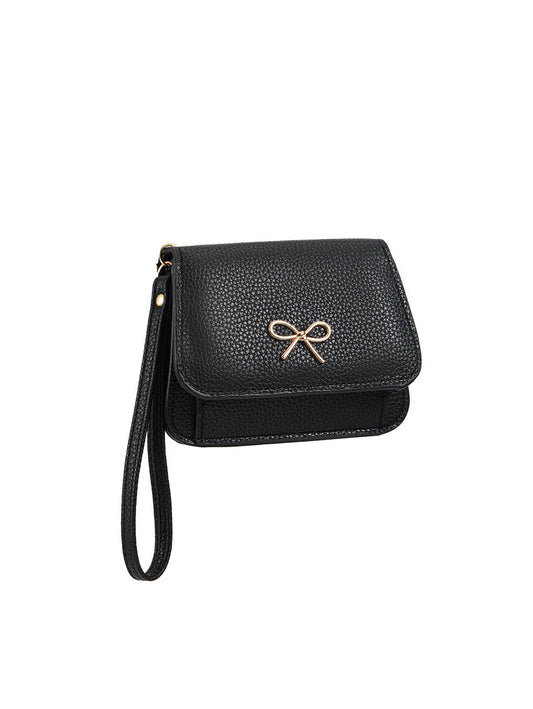 Bow Accent Pebbled Wristlet Wallet
