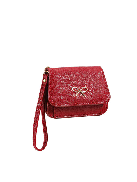 Bow Accent Pebbled Wristlet Wallet