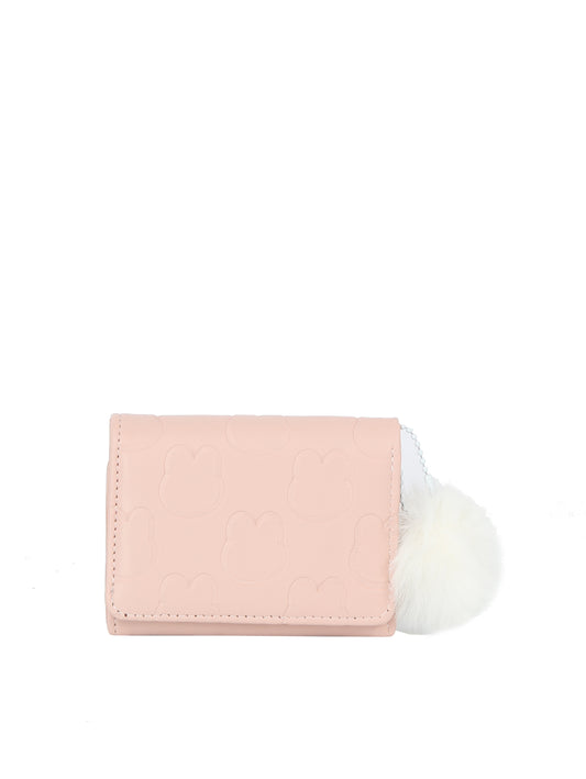 Embossed Bunny Mini Wallet with Pom Charm