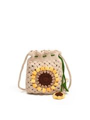 Crochet Sunflower Drawstring Crossbody Bag