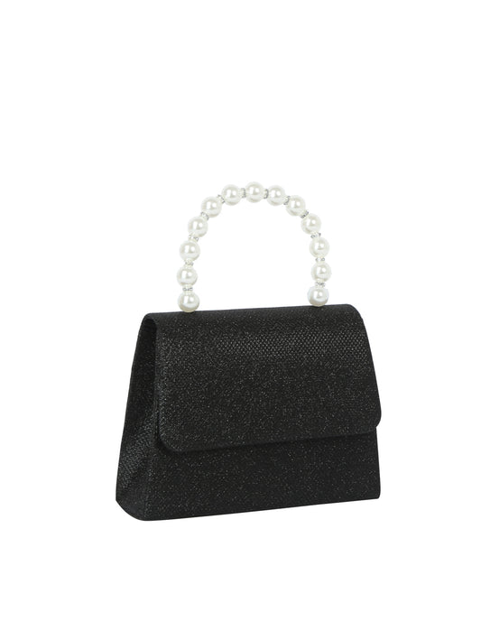 Pearl Handle Glitter Evening Clutch
