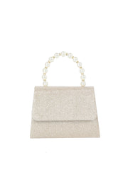 Pearl Handle Glitter Evening Clutch