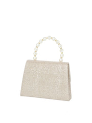 Pearl Handle Glitter Evening Clutch