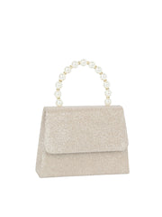 Pearl Handle Glitter Evening Clutch