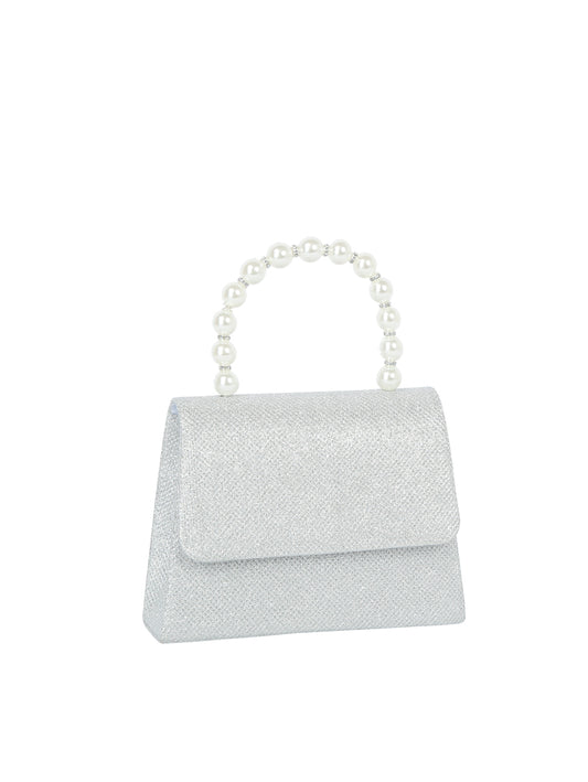 Pearl Handle Glitter Evening Clutch