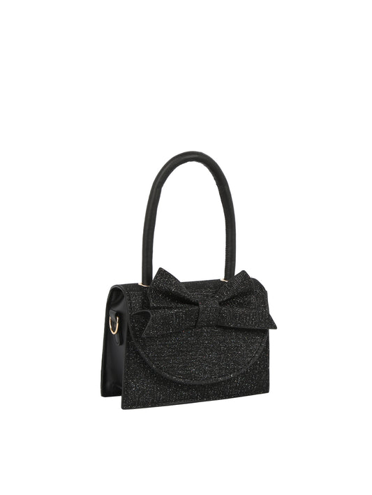 Glitter Bow Flap Top Handle Evening Bag
