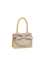 Glitter Bow Flap Top Handle Evening Bag